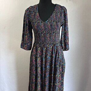 Sugarhill‎ Brighton dress Women 8 Magdalenen Midi Shirred smocked black floral